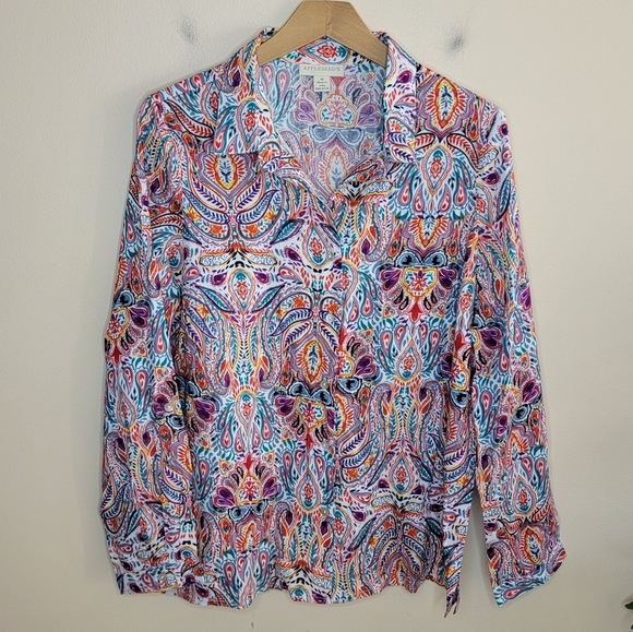 Appleseed's | Bold Colorful Paisley Button Front Blouse Size Medium - Picture 5 of 5